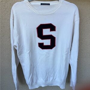 Brandy Melville White Sweater with Red and Navy ‘S’